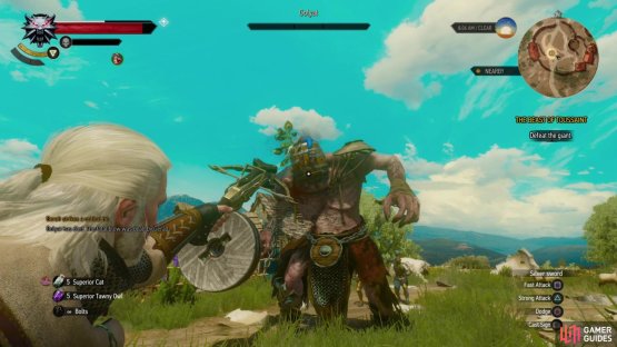 While Golyat can be brought down conventionally, you can also defeat the giant with one well-placed bolt to the eye.