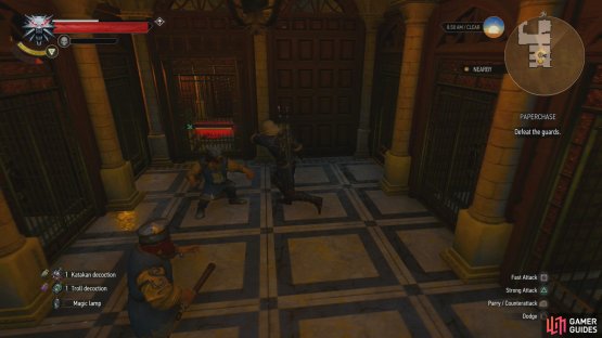 If you lose your temper, you’ll have to engage in fisticuffs with two guards.
