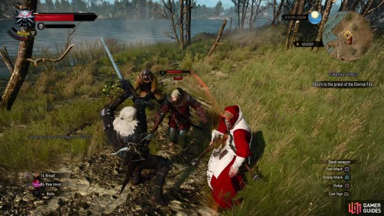 or decline and fight the priest and his two guards.