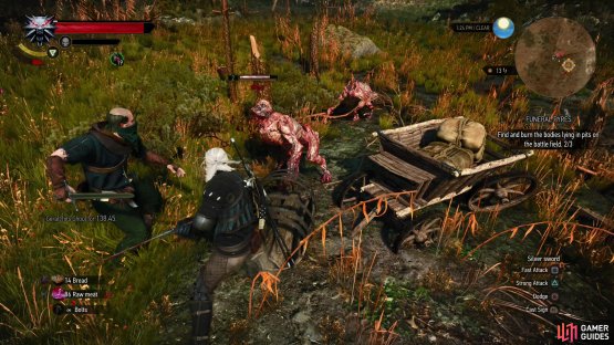 At the third pile of bodies, assist a man being attacked by Ghouls,
