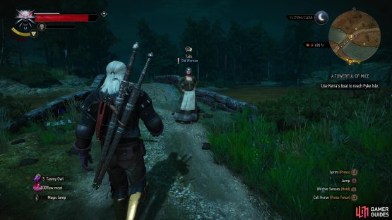 Find an Old Woman standing near a bridge north of Blackbough,