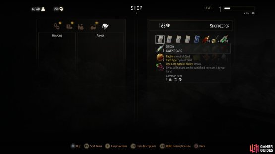 Another way to get new Gwent cards is to buy them from Innkeepers, and the one in the tavern in White Orchard is no exception.