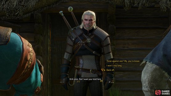Use the Axii sign to bewitch one of the angry peasants,