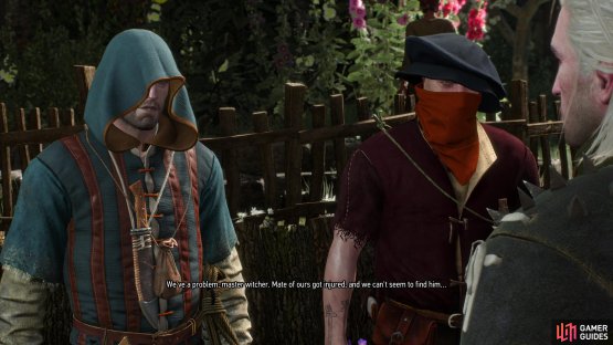 Meet some Bandits northwest of The Golden Sturgeon and agree to help them find their injured friend.
