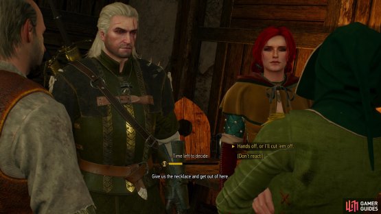 Meet Triss at her hideout and scare off her landlords or let them extort Triss.