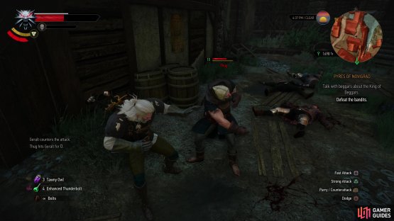 Follow the old thief after the handoff or get caught tailing a thief and they’ll lead you to an out of the way place where you’ll be ambushed by some thugs.