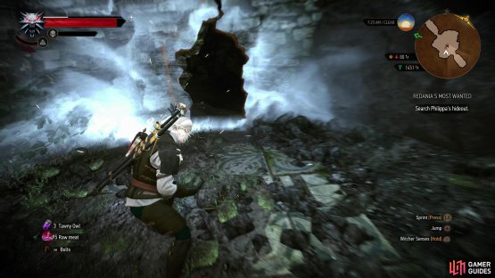 Enter the ruins and blast a hole in the wall,