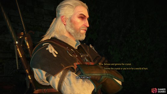 Either use Axii to convince the Witch Hunter to give you the Power Cell you need,