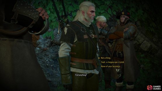 Escape from the ruins and you&rsquo;ll be confronted by the Witch Hunters. Either give them the Megascope Crystal,