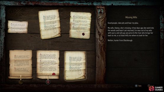 Grab the &ldquo;Missing Wife&rdquo; notice from the Notice Board in Mulbrydale, the Inn at the Crossroads, Crow&rsquo;s Perch or Midcopse,
