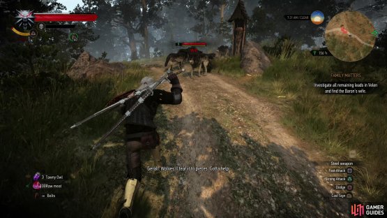 Head up the road and you&rsquo;ll find a pack of Wolves attacking a Friendly Dog,