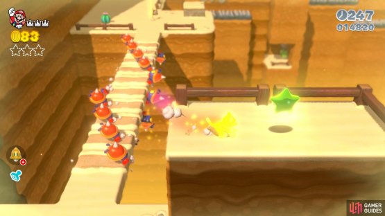 Climb the ledge before crossing the bridge to find the first Green Star