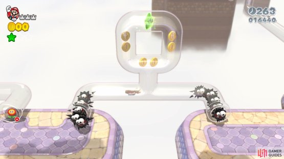 The second Green Star is in a clear pipe with some Fuzzies