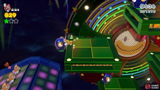 Knock all four Bullies off the rotating platforms to get the second Green Star