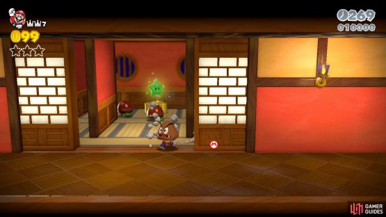 Enter the empty room to find a hidden area with the first Green Star