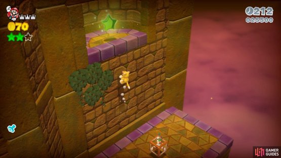 The third Green Star is in an alcove above the final Warp Box before the boss
