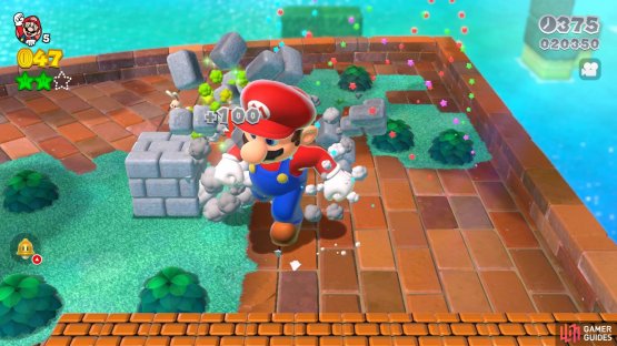 A Mega Mushroom allows you to bust through something like grey bricks