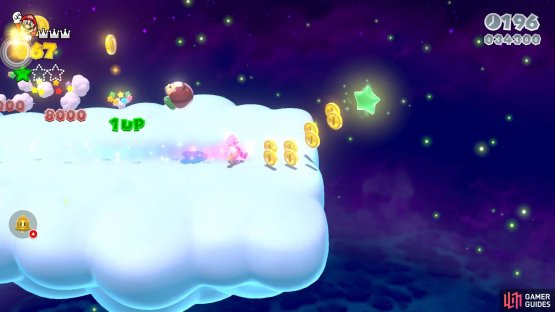 The second Green Star will be found at the end of the bonus cloud area