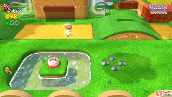 Only Mario can hit this switch, which yields the Stamp