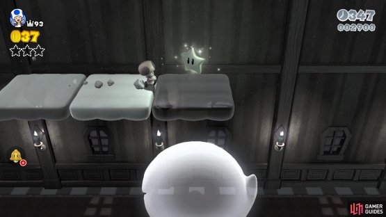 Ride the first couch up to some clouds to get the second Green Star