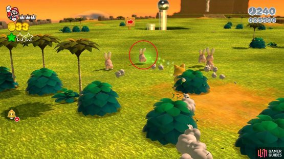 Catch the rabbit glowing green to get the second Green Star