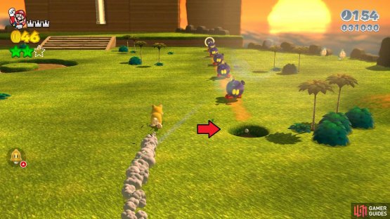 Fall down this hole here to find the Stamp for this level