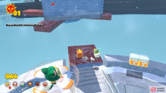 You will need to fly over to the rotating platforms at the base of the second tower