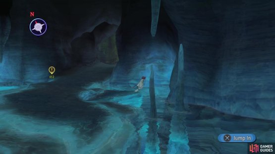 After the first swimming part, hug the right wall as you head north to find another spot to jump in.
