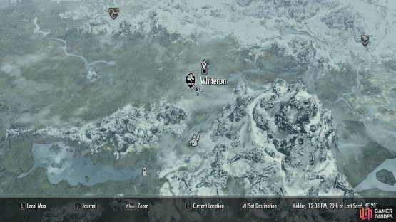 The location of Whiterun, north of Riverwood.