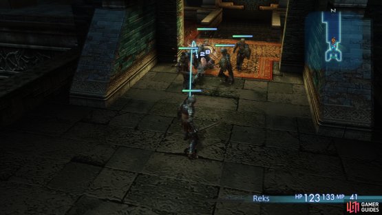 while a blue line shows what enemy you (or another party member) is targeting.