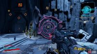 Head onto the square platform on the floor to the right side of the room and shoot through the first set of circles,