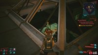 You can also snipe him from your vantage on the roof.