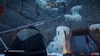 Climb the stairs in front of the feasting hall and then climb over the shut doors to enter the keep.