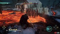 Use the Power of Muspelheim to enter the lava pits safely.