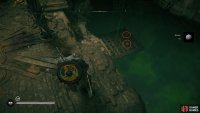 Jump down onto the platform and throw the stone blocks off to raise it.