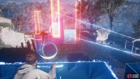 Jump over the obelisks and project the beam from the reflector at the end of them to the unstable structure that you just climbed.