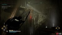 Shoot the link on the ladder to lower it.