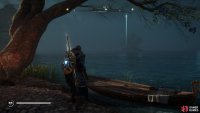 Take the boat from the shore and row it to the island where Njord can be found.