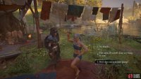 First, speak to the dancing lady to find out where they put their clothes.
