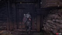 Use the key from the stool to unlock the back door. 