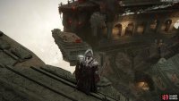 Ignore or fight the skeletons before going down the concrete pillar on to another platform.