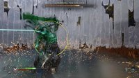 Hardrefill will raise his sword with a yellow ring indicating an incoming melee slash combo.