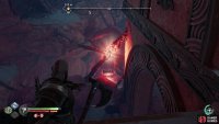 Climb up onto a ledge to reach an elevated perch from which you can cut all three hive tendrils with one throw,
