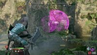 Use Freya&rsquo;s Sigil Arrows to cover a stone pillar and some brambles,