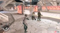 Pick up the non-lethal on the ground and use it to subdue the citizens.