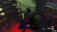 Make your way up the metal stairway, disarming any explosives you locate en route.