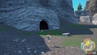 Enter the cave facing the fast travel point.