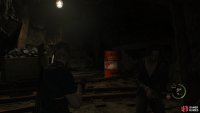 and enter the cave to find an explosive barrel