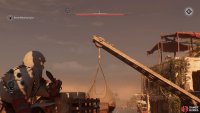 You can toss a knife at the cranes to drop their good on unsuspecting guards below them.