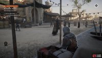 Sit on the nearby bench to eavesdrop on the civilians.